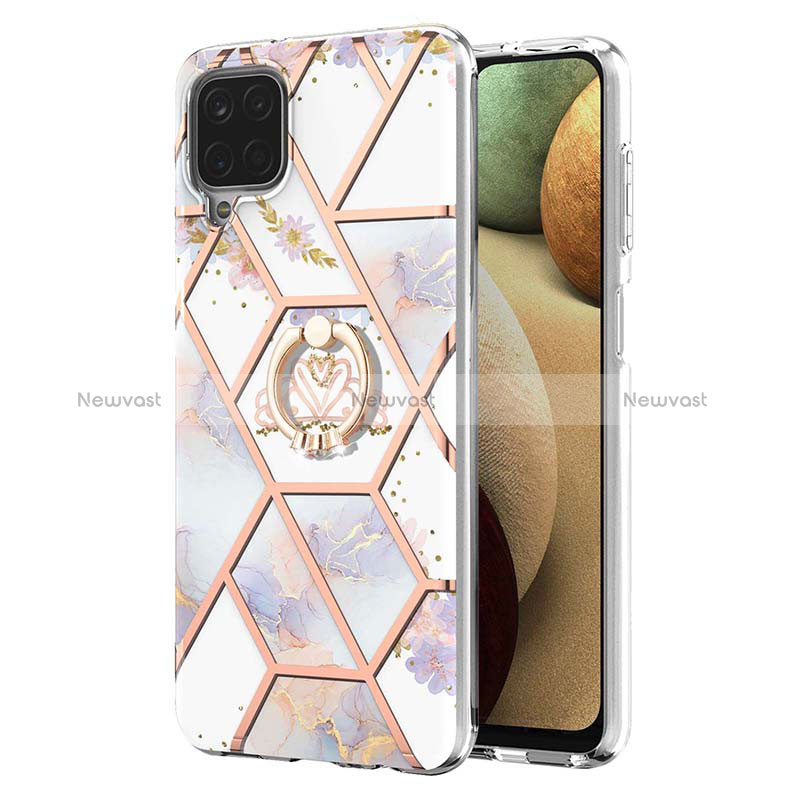 Silicone Candy Rubber Gel Fashionable Pattern Soft Case Cover with Finger Ring Stand Y02B for Samsung Galaxy A12 Nacho