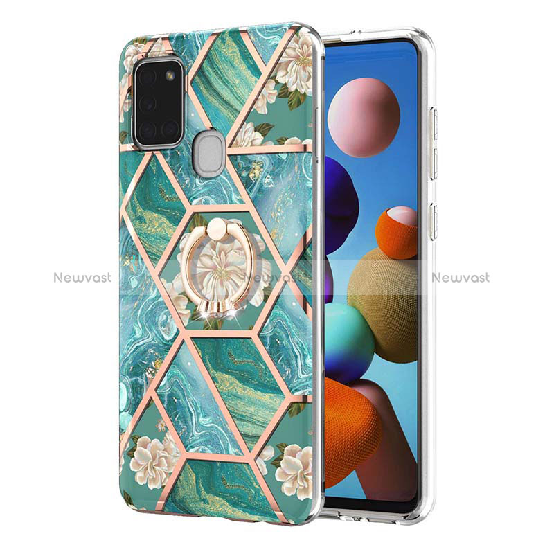 Silicone Candy Rubber Gel Fashionable Pattern Soft Case Cover with Finger Ring Stand Y02B for Samsung Galaxy A21s