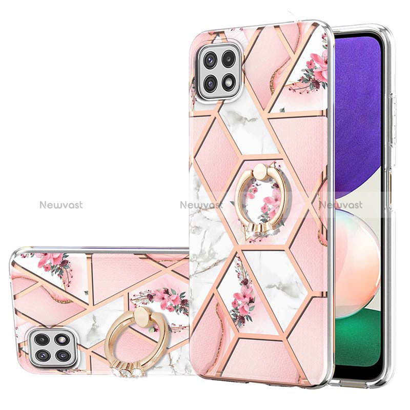 Silicone Candy Rubber Gel Fashionable Pattern Soft Case Cover with Finger Ring Stand Y02B for Samsung Galaxy A22 5G Pink