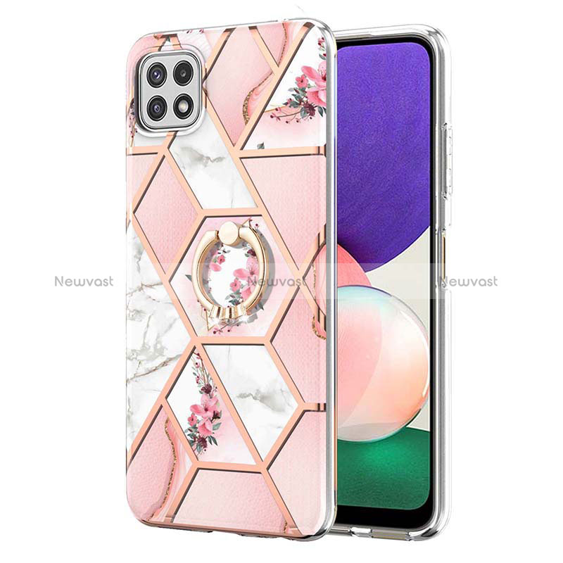 Silicone Candy Rubber Gel Fashionable Pattern Soft Case Cover with Finger Ring Stand Y02B for Samsung Galaxy A22s 5G