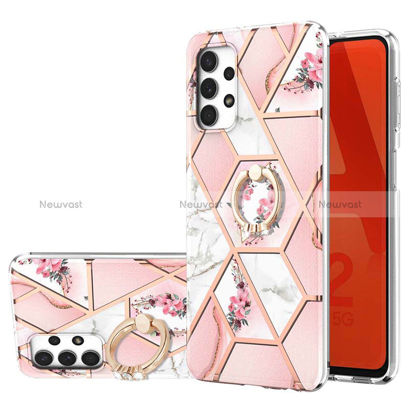 Silicone Candy Rubber Gel Fashionable Pattern Soft Case Cover with Finger Ring Stand Y02B for Samsung Galaxy A32 5G Pink