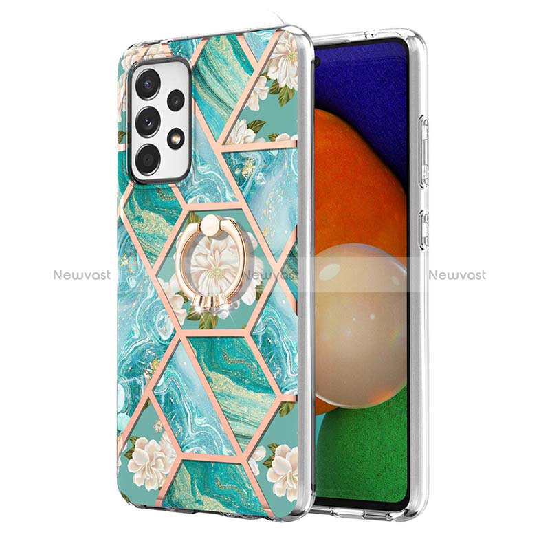 Silicone Candy Rubber Gel Fashionable Pattern Soft Case Cover with Finger Ring Stand Y02B for Samsung Galaxy A52 5G