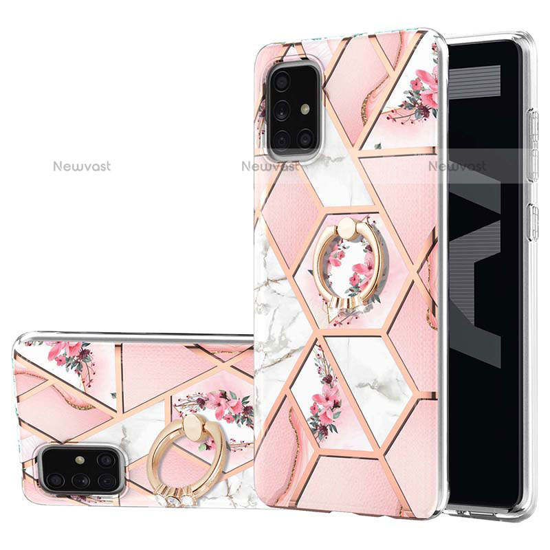 Silicone Candy Rubber Gel Fashionable Pattern Soft Case Cover with Finger Ring Stand Y02B for Samsung Galaxy A71 4G A715 Pink