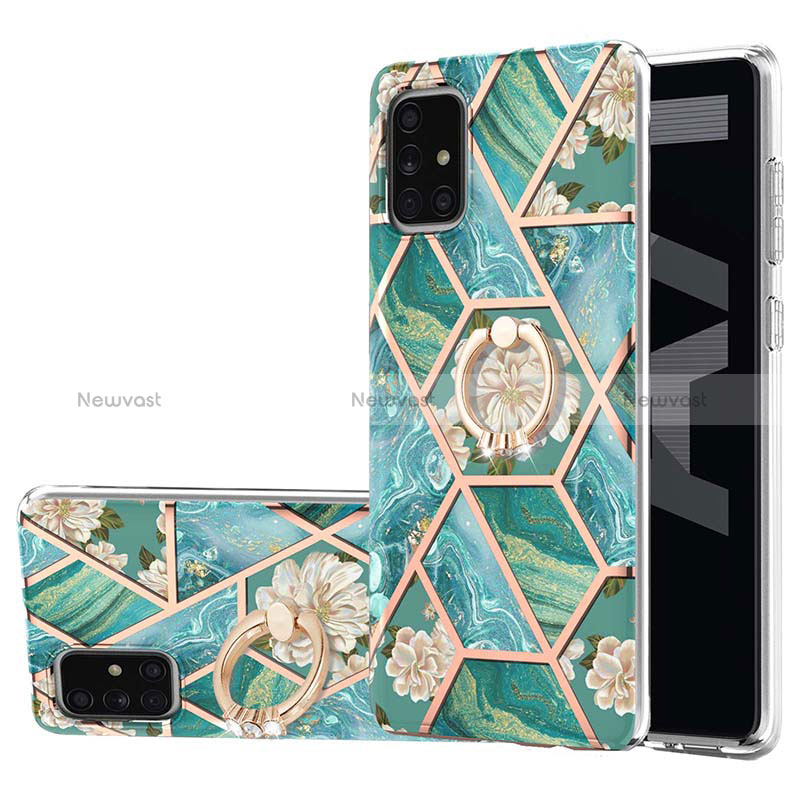 Silicone Candy Rubber Gel Fashionable Pattern Soft Case Cover with Finger Ring Stand Y02B for Samsung Galaxy A71 5G Green