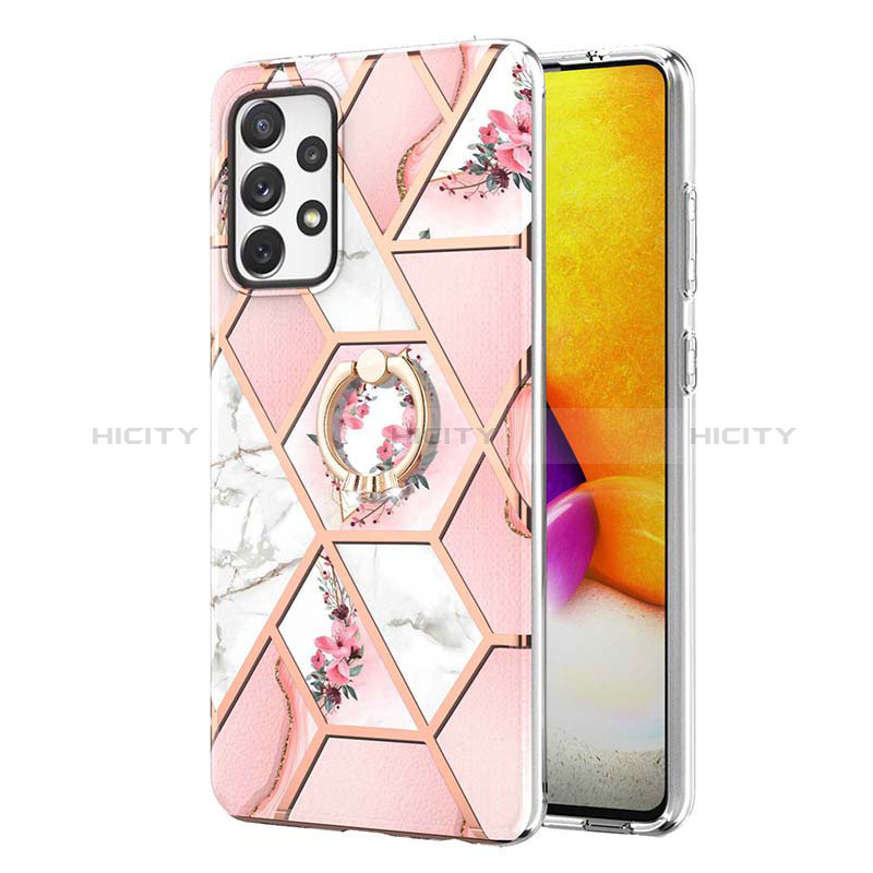 Silicone Candy Rubber Gel Fashionable Pattern Soft Case Cover with Finger Ring Stand Y02B for Samsung Galaxy A72 4G