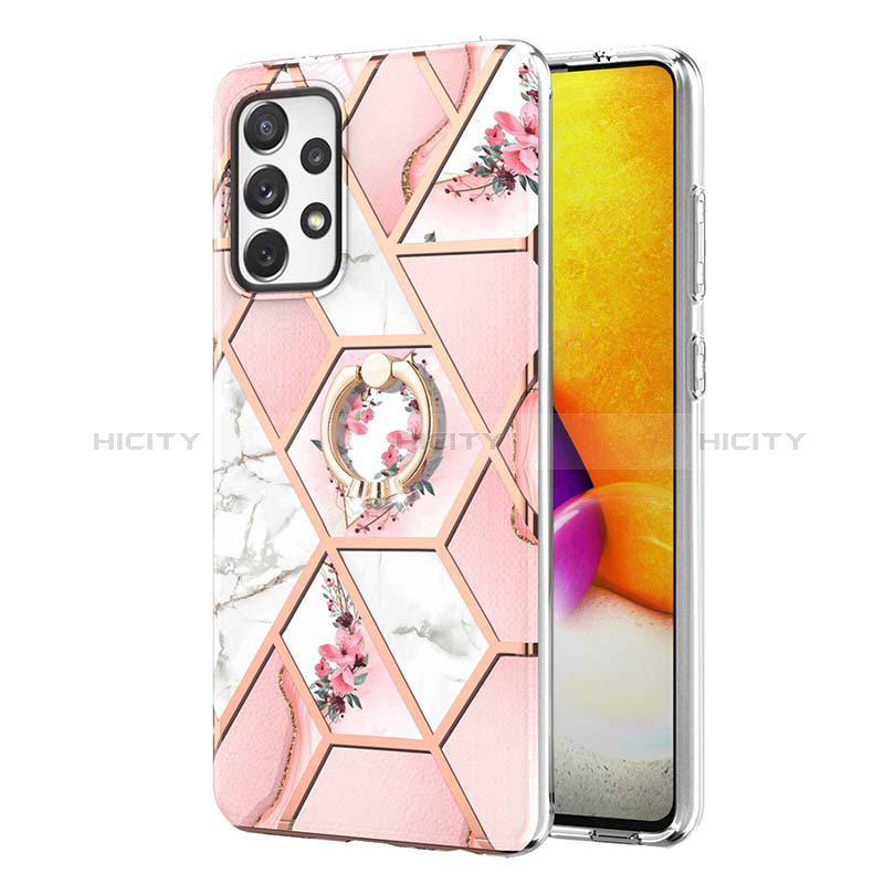 Silicone Candy Rubber Gel Fashionable Pattern Soft Case Cover with Finger Ring Stand Y02B for Samsung Galaxy A72 5G