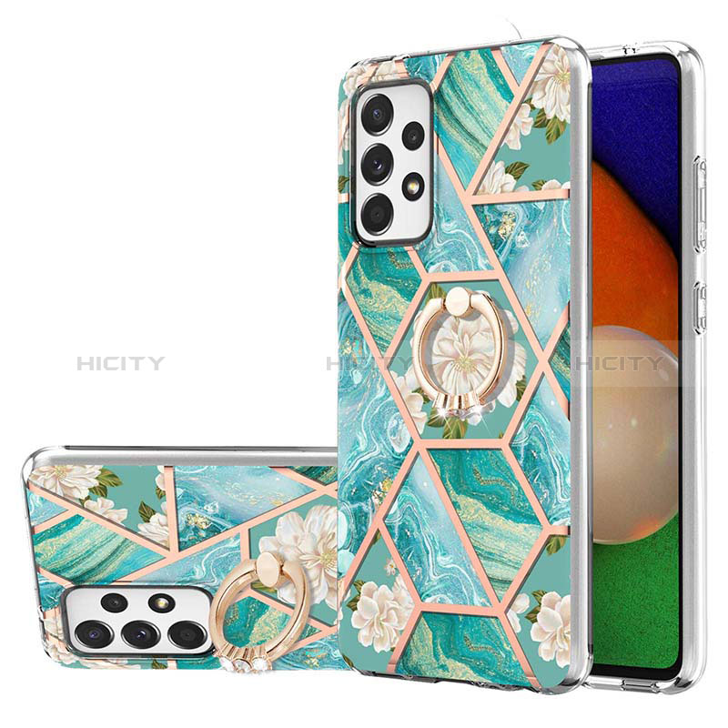 Silicone Candy Rubber Gel Fashionable Pattern Soft Case Cover with Finger Ring Stand Y02B for Samsung Galaxy A73 5G Green