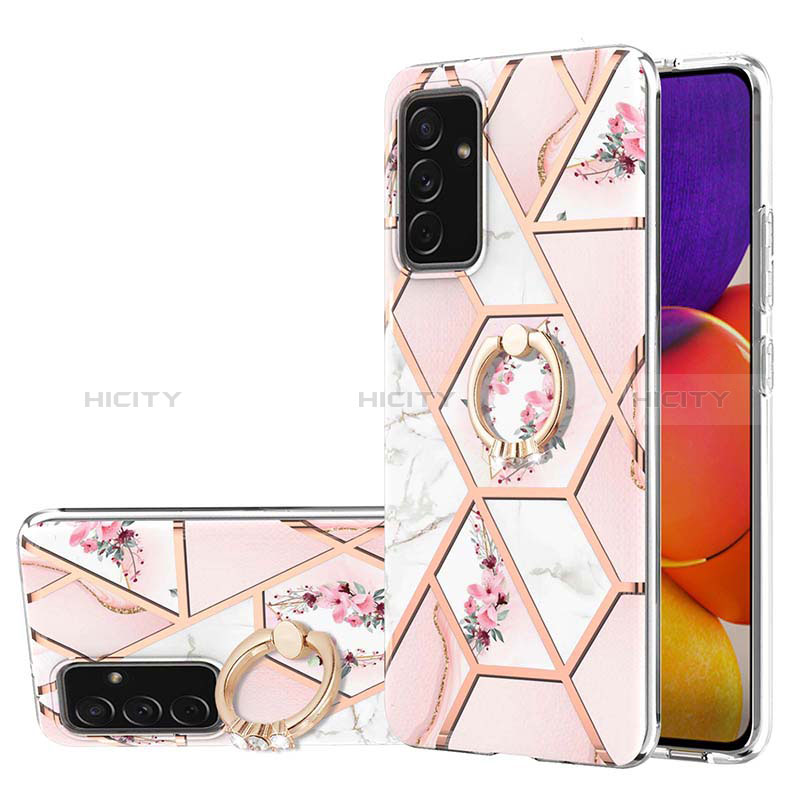 Silicone Candy Rubber Gel Fashionable Pattern Soft Case Cover with Finger Ring Stand Y02B for Samsung Galaxy A82 5G Pink