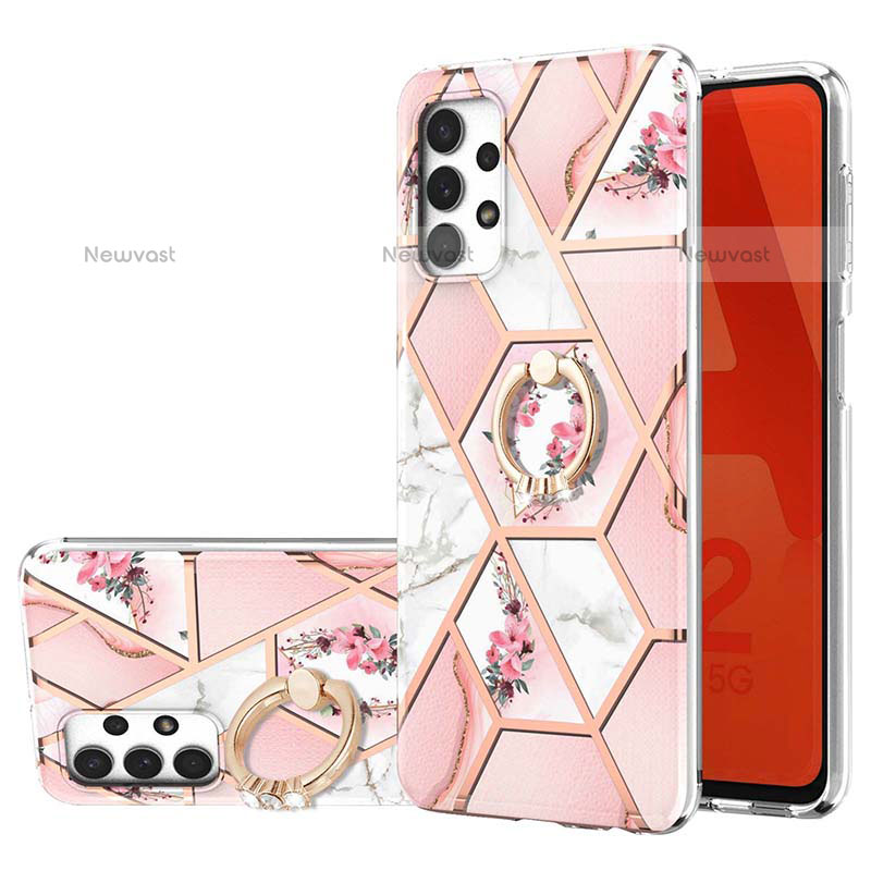 Silicone Candy Rubber Gel Fashionable Pattern Soft Case Cover with Finger Ring Stand Y02B for Samsung Galaxy M32 5G Pink