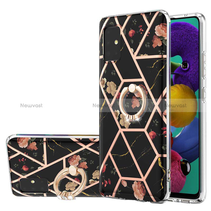 Silicone Candy Rubber Gel Fashionable Pattern Soft Case Cover with Finger Ring Stand Y02B for Samsung Galaxy M40S Black