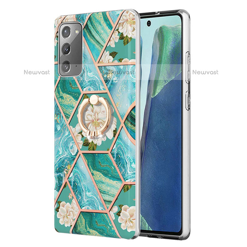 Silicone Candy Rubber Gel Fashionable Pattern Soft Case Cover with Finger Ring Stand Y02B for Samsung Galaxy Note 20 5G Green