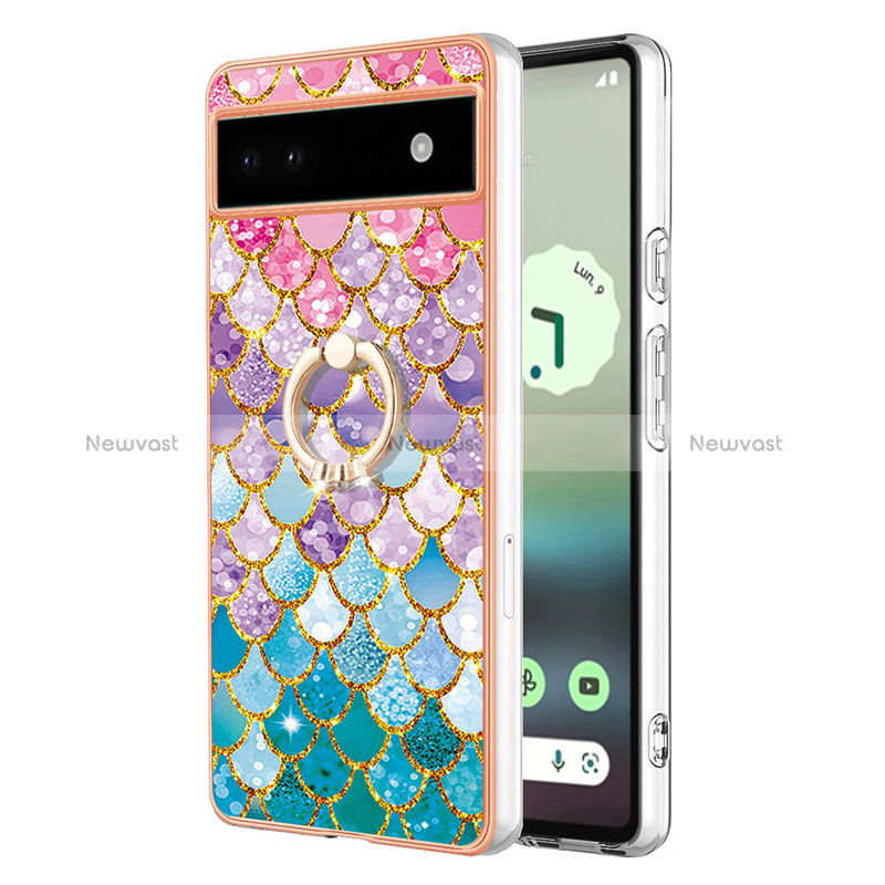 Silicone Candy Rubber Gel Fashionable Pattern Soft Case Cover with Finger Ring Stand Y03B for Google Pixel 6a 5G