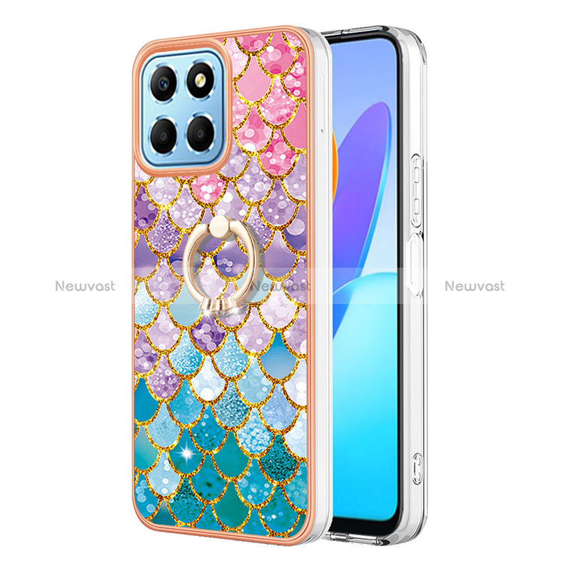 Silicone Candy Rubber Gel Fashionable Pattern Soft Case Cover with Finger Ring Stand Y03B for Huawei Honor X6S Colorful