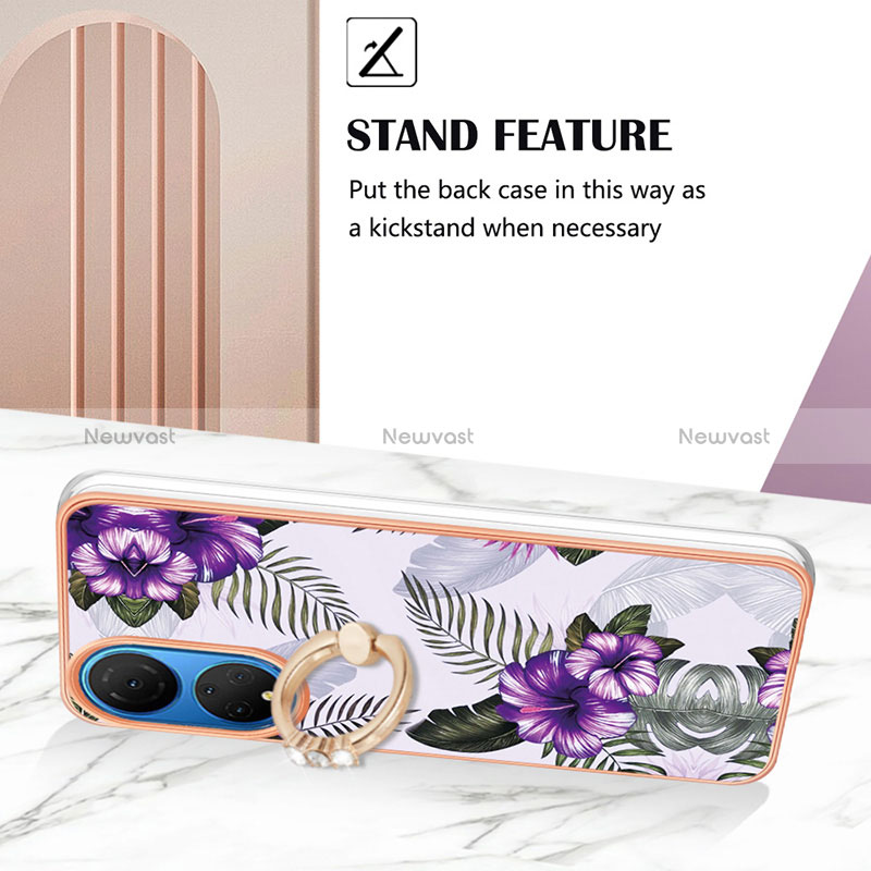 Silicone Candy Rubber Gel Fashionable Pattern Soft Case Cover with Finger Ring Stand Y03B for Huawei Honor X7