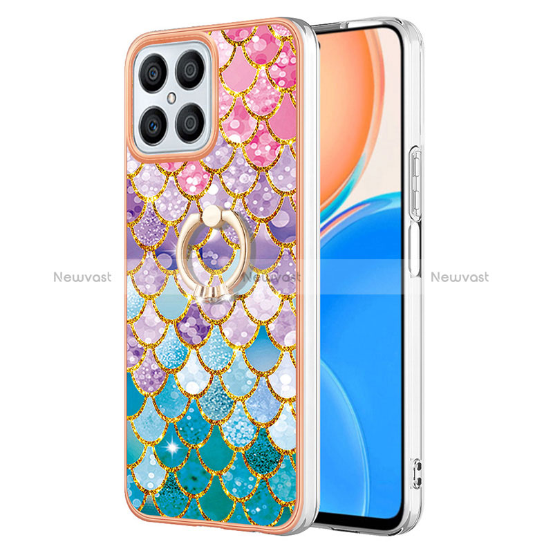 Silicone Candy Rubber Gel Fashionable Pattern Soft Case Cover with Finger Ring Stand Y03B for Huawei Honor X8 4G