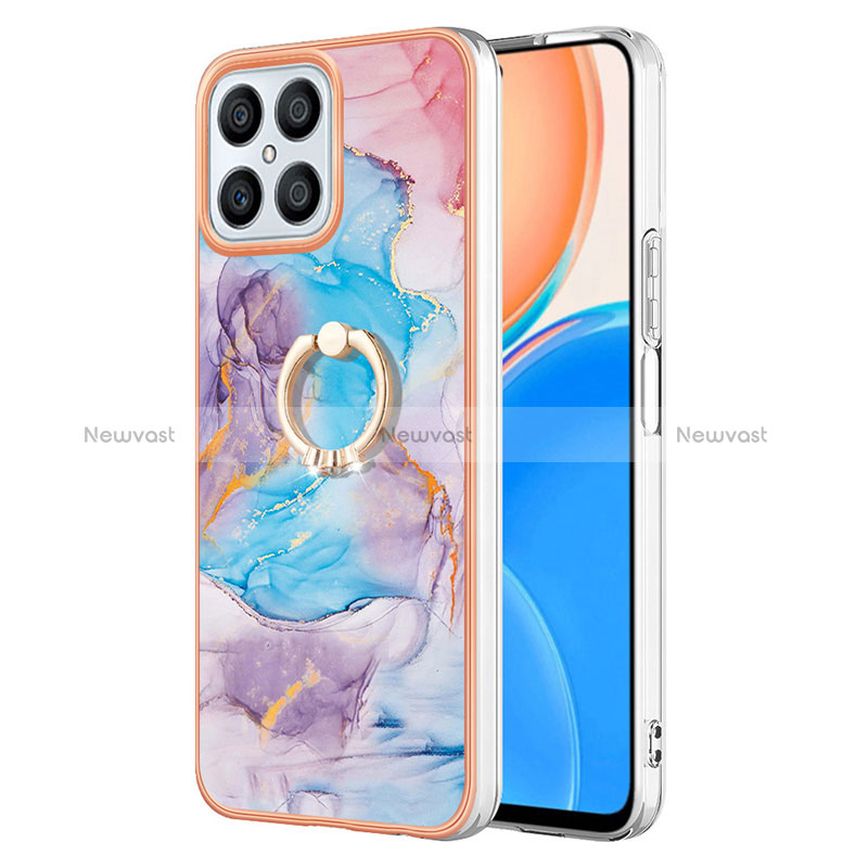 Silicone Candy Rubber Gel Fashionable Pattern Soft Case Cover with Finger Ring Stand Y03B for Huawei Honor X8 4G