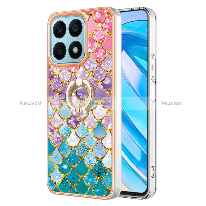 Silicone Candy Rubber Gel Fashionable Pattern Soft Case Cover with Finger Ring Stand Y03B for Huawei Honor X8a 4G