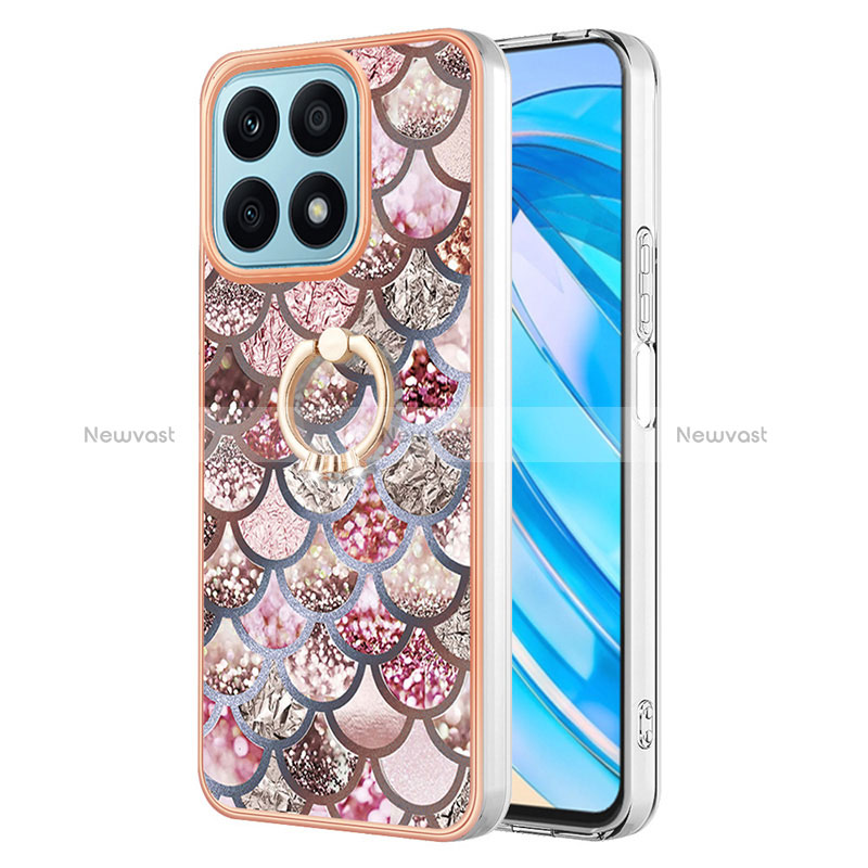 Silicone Candy Rubber Gel Fashionable Pattern Soft Case Cover with Finger Ring Stand Y03B for Huawei Honor X8a 4G