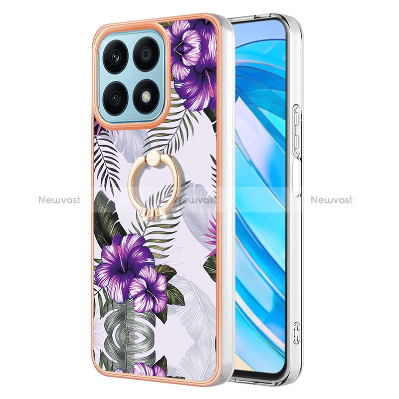 Silicone Candy Rubber Gel Fashionable Pattern Soft Case Cover with Finger Ring Stand Y03B for Huawei Honor X8a 4G