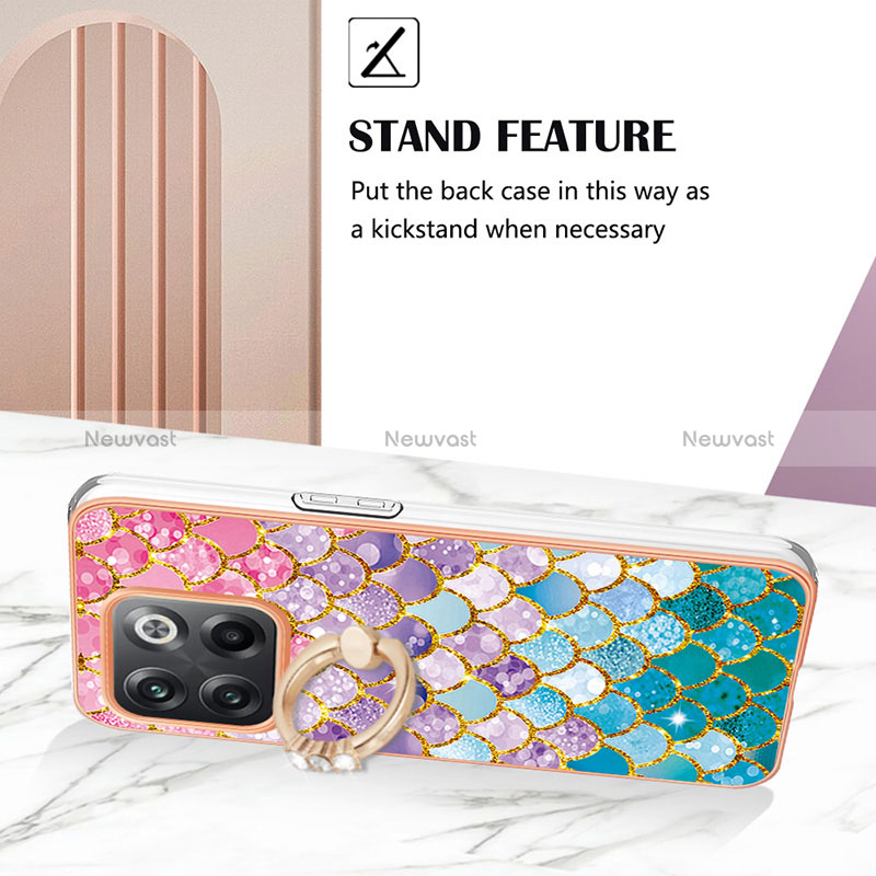 Silicone Candy Rubber Gel Fashionable Pattern Soft Case Cover with Finger Ring Stand Y03B for OnePlus 10T 5G