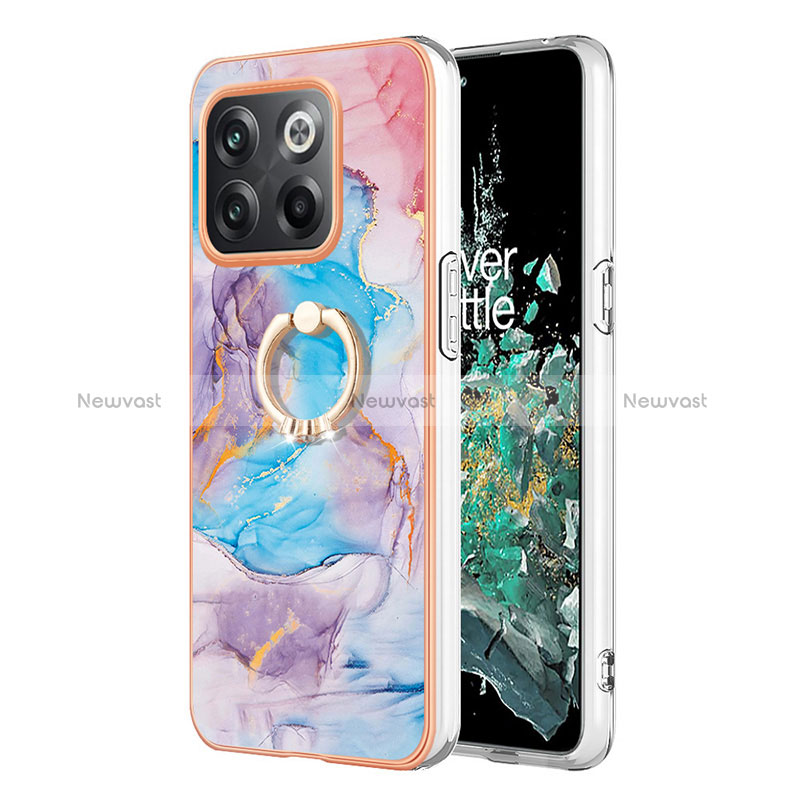 Silicone Candy Rubber Gel Fashionable Pattern Soft Case Cover with Finger Ring Stand Y03B for OnePlus 10T 5G