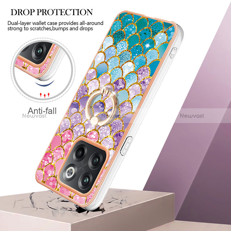 Silicone Candy Rubber Gel Fashionable Pattern Soft Case Cover with Finger Ring Stand Y03B for OnePlus Ace Pro 5G