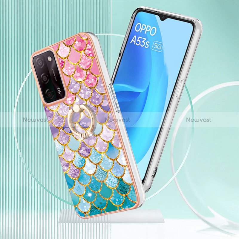 Silicone Candy Rubber Gel Fashionable Pattern Soft Case Cover with Finger Ring Stand Y03B for Oppo A53s 5G