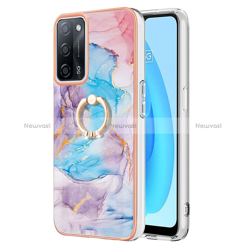 Silicone Candy Rubber Gel Fashionable Pattern Soft Case Cover with Finger Ring Stand Y03B for Oppo A53s 5G Blue