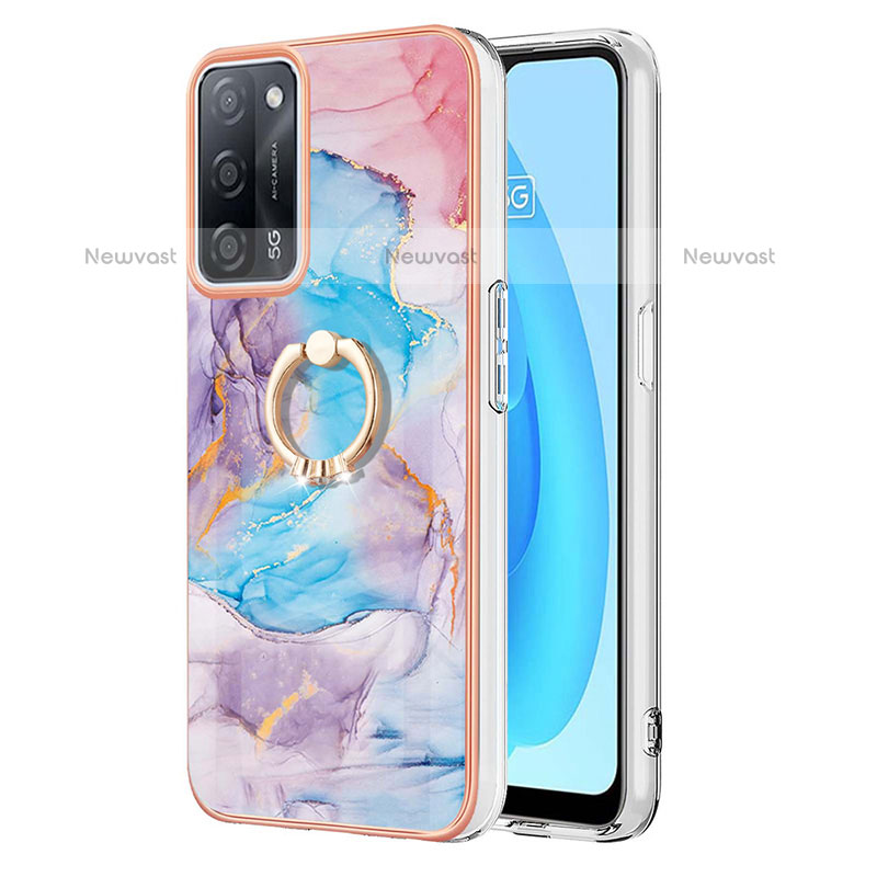 Silicone Candy Rubber Gel Fashionable Pattern Soft Case Cover with Finger Ring Stand Y03B for Oppo A55 5G