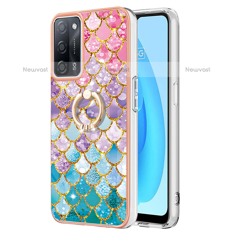 Silicone Candy Rubber Gel Fashionable Pattern Soft Case Cover with Finger Ring Stand Y03B for Oppo A55 5G Colorful
