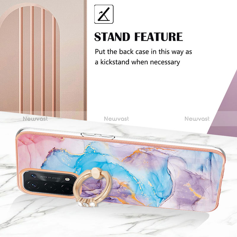 Silicone Candy Rubber Gel Fashionable Pattern Soft Case Cover with Finger Ring Stand Y03B for Oppo A74 5G