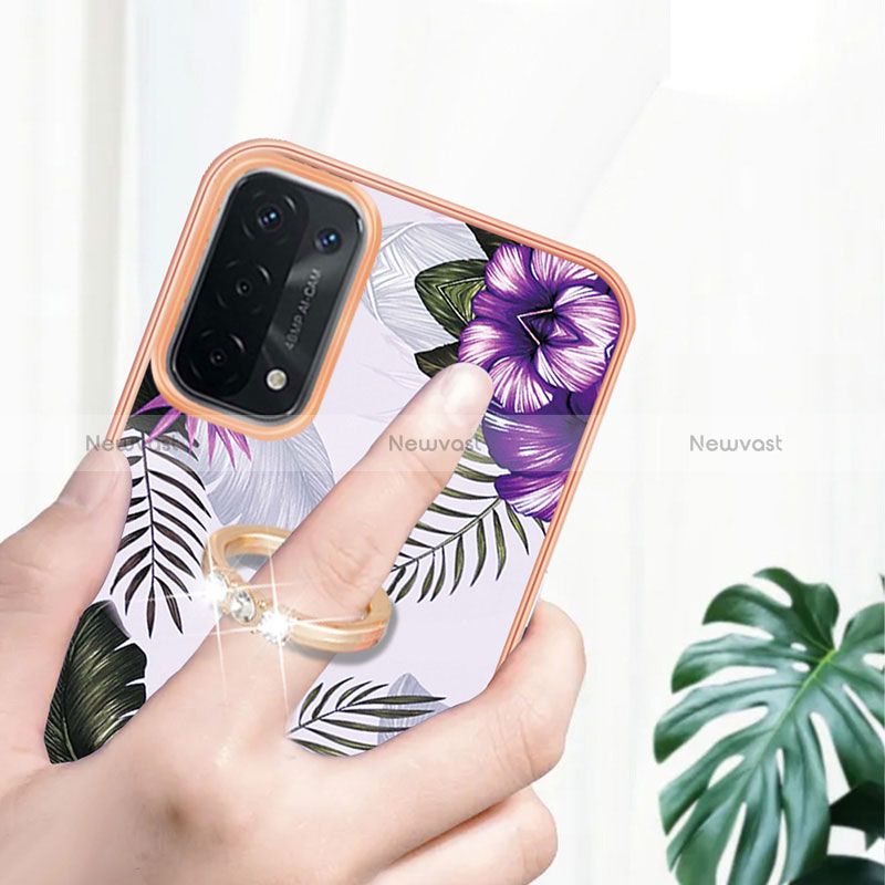 Silicone Candy Rubber Gel Fashionable Pattern Soft Case Cover with Finger Ring Stand Y03B for Oppo A74 5G