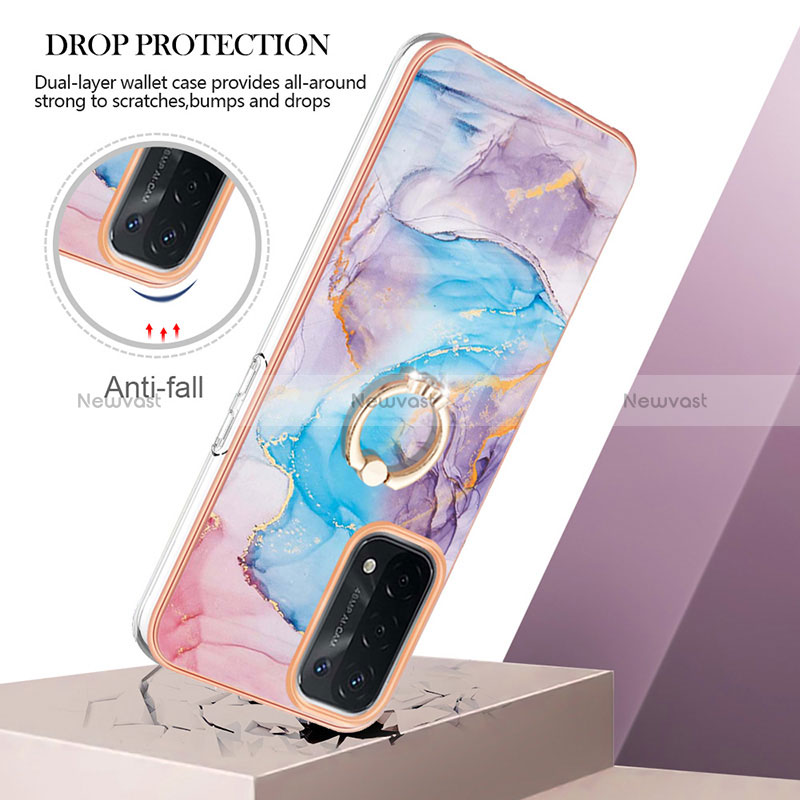 Silicone Candy Rubber Gel Fashionable Pattern Soft Case Cover with Finger Ring Stand Y03B for Oppo A74 5G