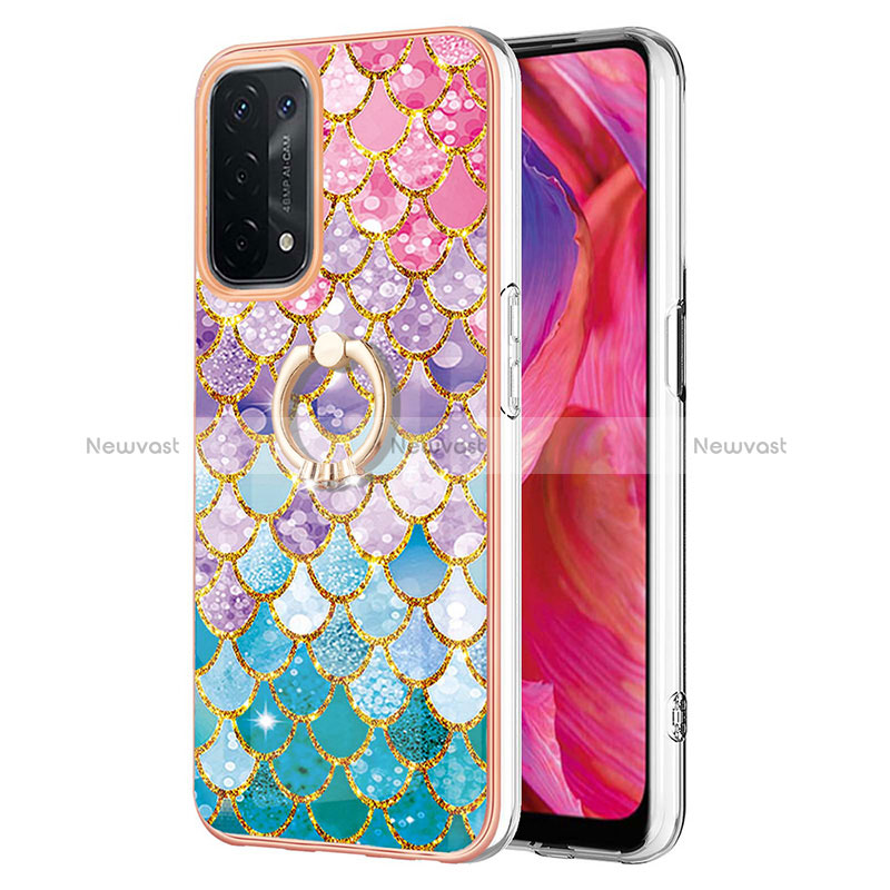 Silicone Candy Rubber Gel Fashionable Pattern Soft Case Cover with Finger Ring Stand Y03B for Oppo A74 5G Colorful