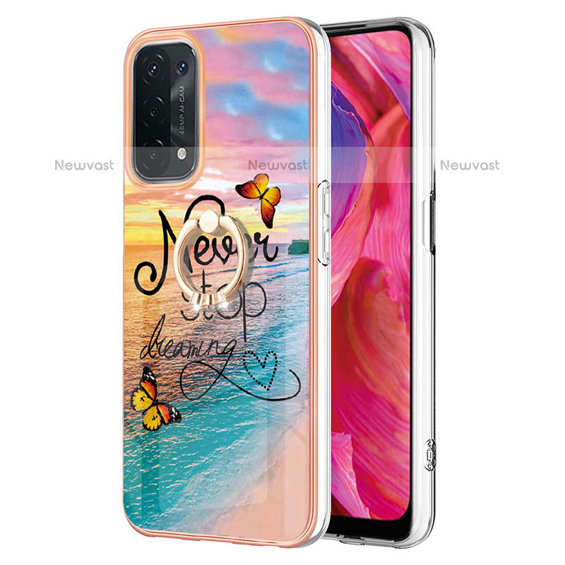 Silicone Candy Rubber Gel Fashionable Pattern Soft Case Cover with Finger Ring Stand Y03B for Oppo A93 5G