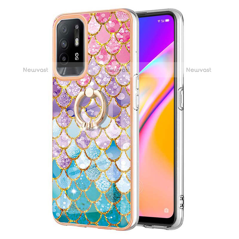 Silicone Candy Rubber Gel Fashionable Pattern Soft Case Cover with Finger Ring Stand Y03B for Oppo A94 5G Colorful