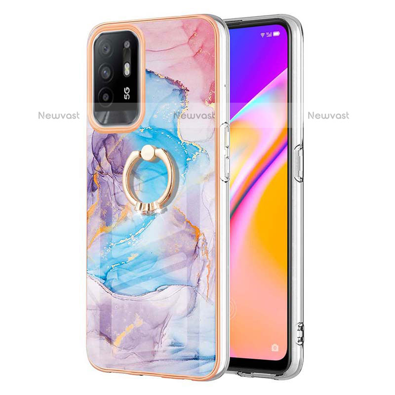 Silicone Candy Rubber Gel Fashionable Pattern Soft Case Cover with Finger Ring Stand Y03B for Oppo A95 5G Blue