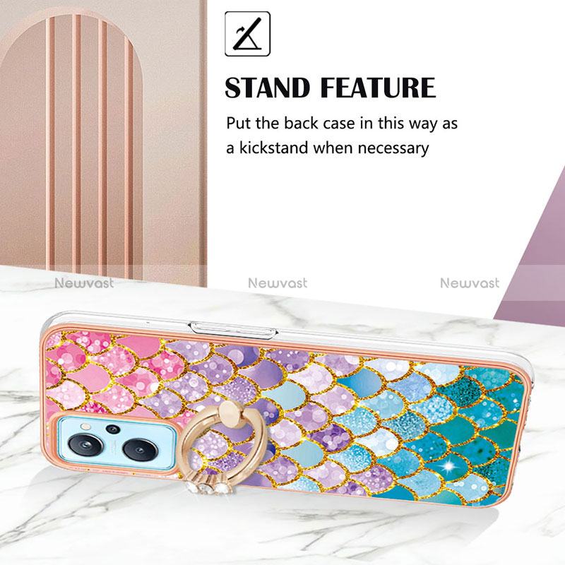 Silicone Candy Rubber Gel Fashionable Pattern Soft Case Cover with Finger Ring Stand Y03B for Oppo A96 4G