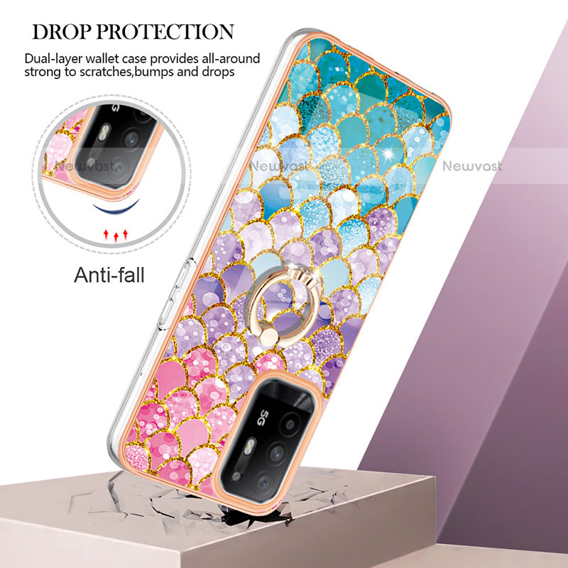 Silicone Candy Rubber Gel Fashionable Pattern Soft Case Cover with Finger Ring Stand Y03B for Oppo F19 Pro+ Plus 5G