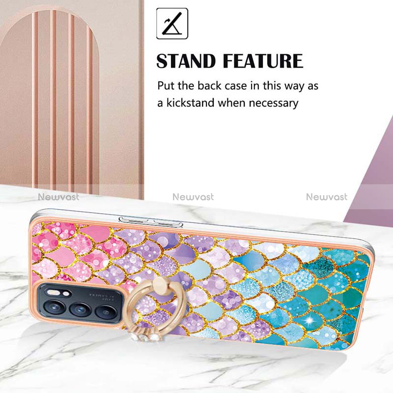 Silicone Candy Rubber Gel Fashionable Pattern Soft Case Cover with Finger Ring Stand Y03B for Oppo Reno6 5G