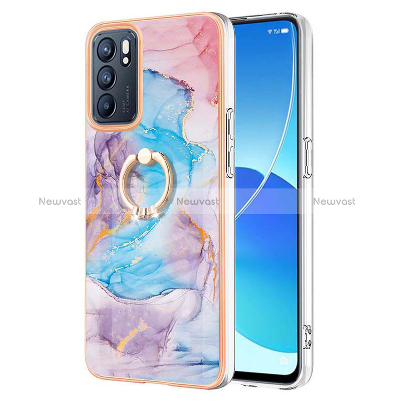 Silicone Candy Rubber Gel Fashionable Pattern Soft Case Cover with Finger Ring Stand Y03B for Oppo Reno6 5G