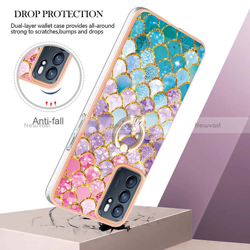 Silicone Candy Rubber Gel Fashionable Pattern Soft Case Cover with Finger Ring Stand Y03B for Oppo Reno6 5G