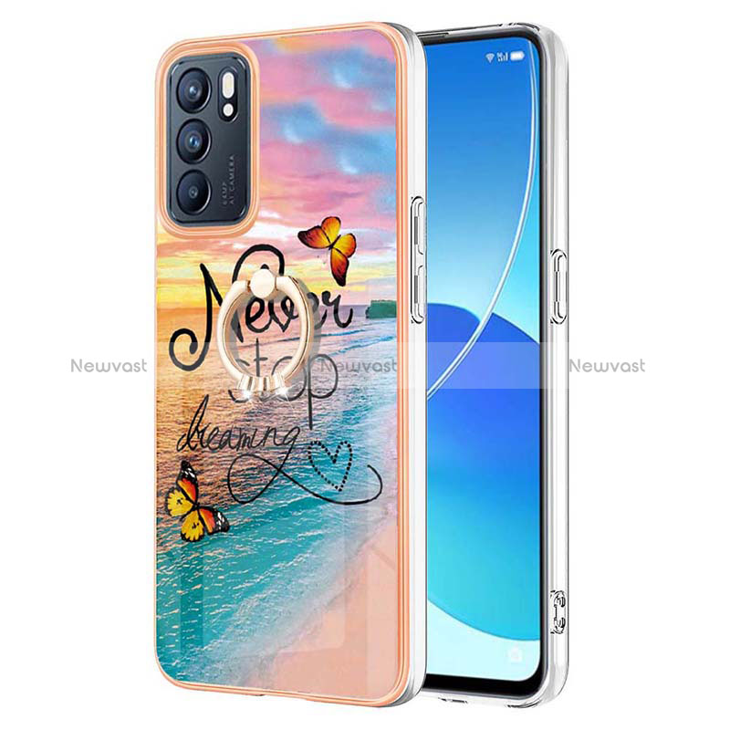 Silicone Candy Rubber Gel Fashionable Pattern Soft Case Cover with Finger Ring Stand Y03B for Oppo Reno6 5G Mixed