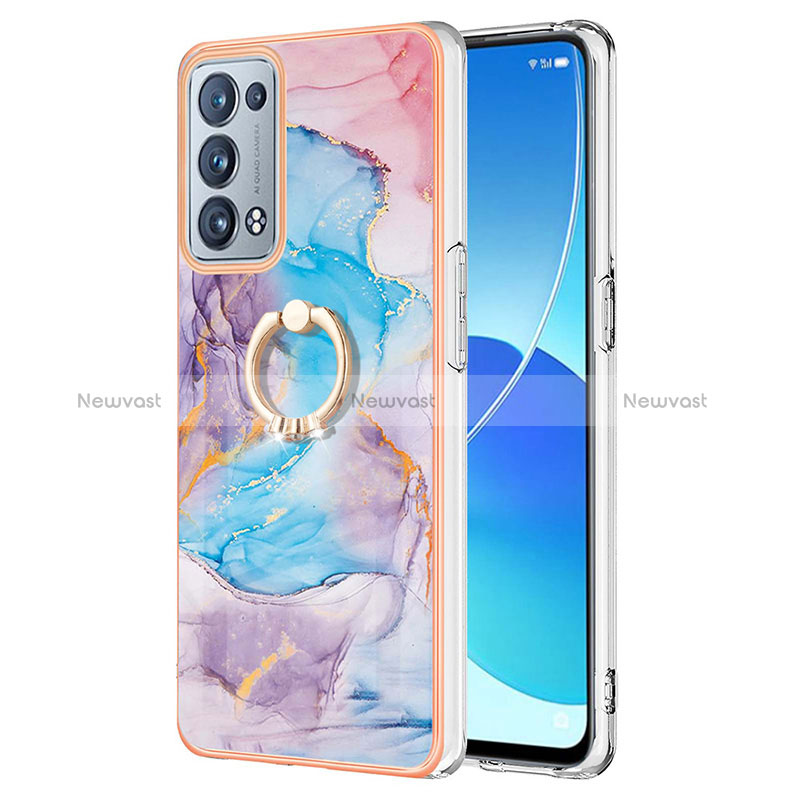 Silicone Candy Rubber Gel Fashionable Pattern Soft Case Cover with Finger Ring Stand Y03B for Oppo Reno6 Pro 5G