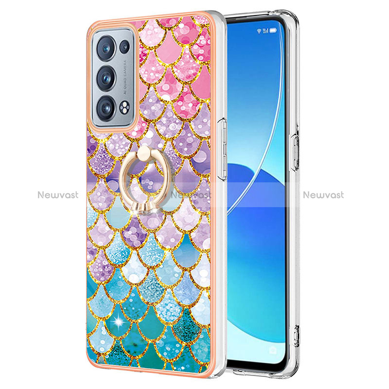 Silicone Candy Rubber Gel Fashionable Pattern Soft Case Cover with Finger Ring Stand Y03B for Oppo Reno6 Pro 5G