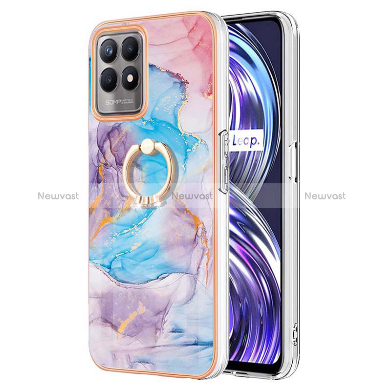 Silicone Candy Rubber Gel Fashionable Pattern Soft Case Cover with Finger Ring Stand Y03B for Realme 8i