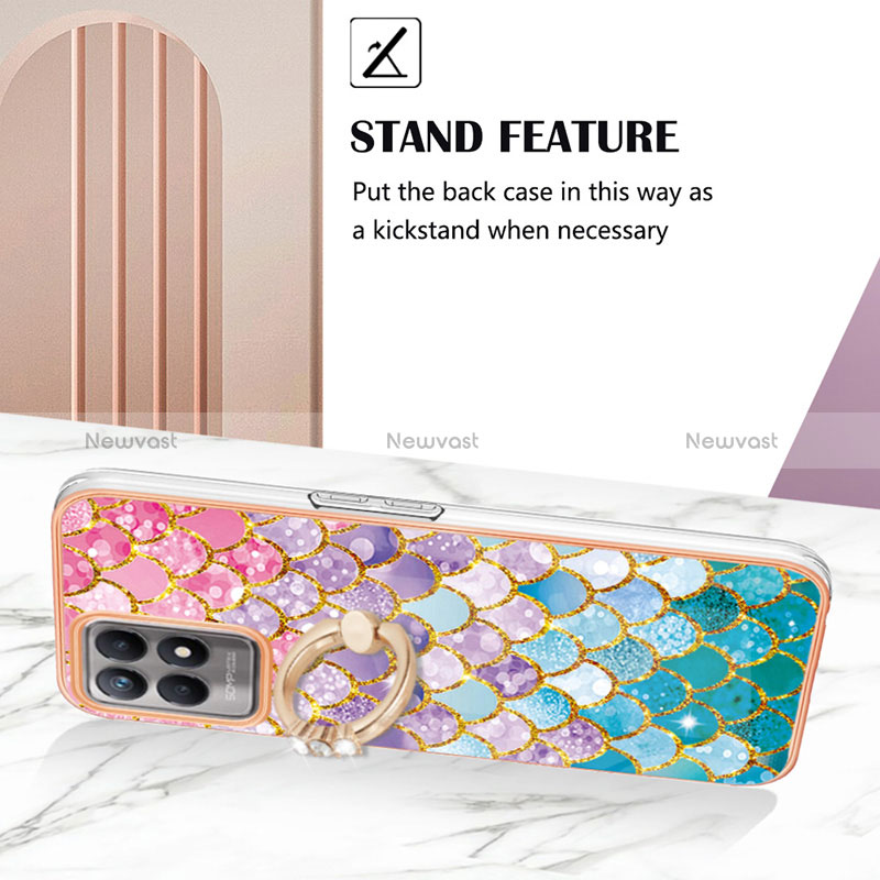 Silicone Candy Rubber Gel Fashionable Pattern Soft Case Cover with Finger Ring Stand Y03B for Realme 8i