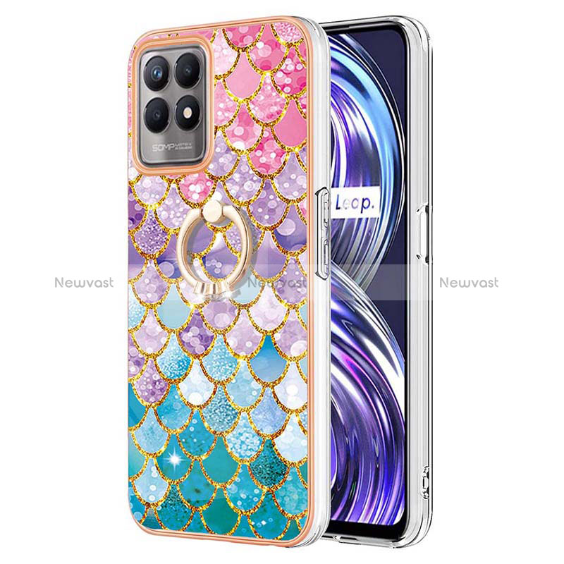 Silicone Candy Rubber Gel Fashionable Pattern Soft Case Cover with Finger Ring Stand Y03B for Realme 8i Colorful