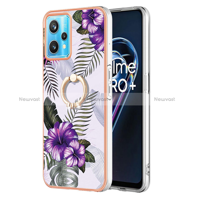 Silicone Candy Rubber Gel Fashionable Pattern Soft Case Cover with Finger Ring Stand Y03B for Realme 9 4G