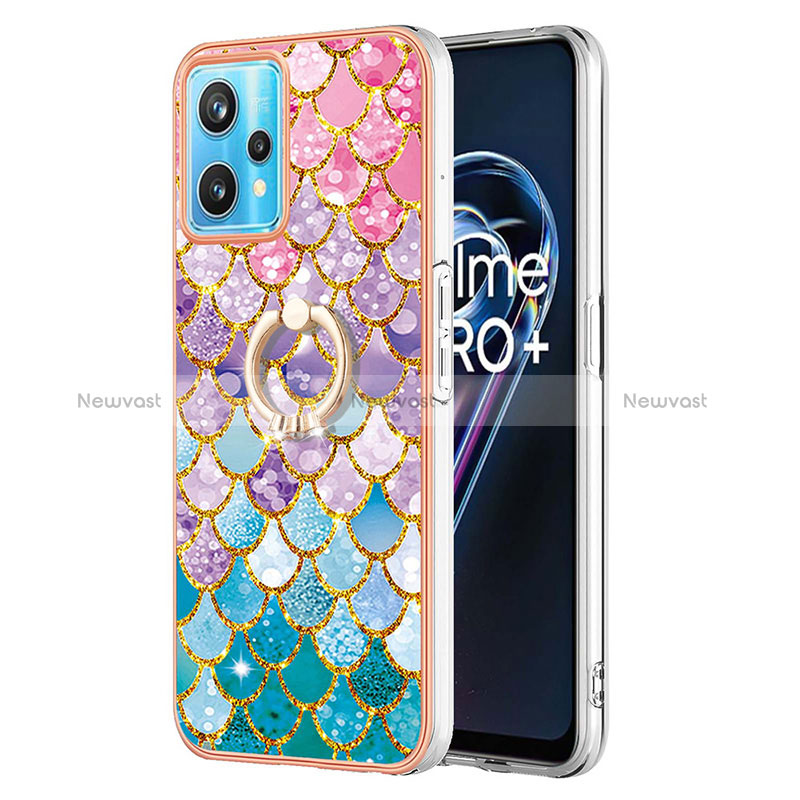 Silicone Candy Rubber Gel Fashionable Pattern Soft Case Cover with Finger Ring Stand Y03B for Realme 9 4G Colorful